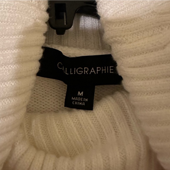 Calligraphie Elegant White Sweater with Black Lace, embellished Stripes. SzL NWT - Picture 9 of 10